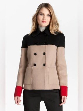 St. John Collection Angora Wool Cashmere Colorblock Peacoat Sz 8 Hand Sewn